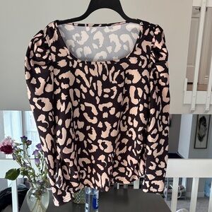 SHEIN Black and Pink Leopard Print Blouse